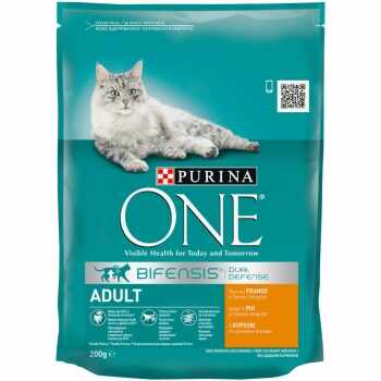 PURINA One Adult, Pui cu Cereale Integrale, hrană uscată pisici, 200g