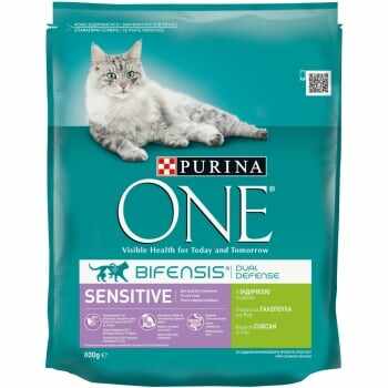 PURINA One Sensitive, Curcan cu Orez, hrană uscată pisici, sensibilități digestive, 800g