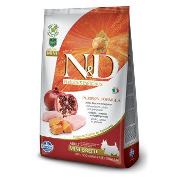 N&D Grain Free Adult Mini Pui, Rodie si Dovleac, 7 kg