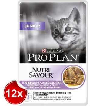 Pachet Pro Plan Junior Nutrisavour, Sos Cu Curcan, 12x85 g