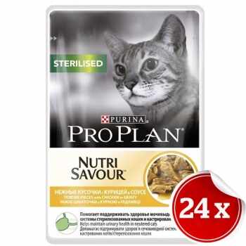 Pachet Pro Plan Sterilised Nutrisavour Sos cu pui 24 x 85 g