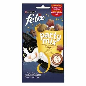 PURINA Felix Party Mix Original Mix, recompense pisici, Pui, Ficat și Curcan, 60g