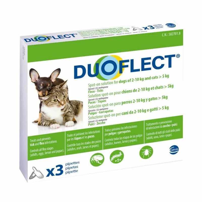 Duoflect CAT (>5 kg) and DOG (S), 3 pipete, 2-10 kg