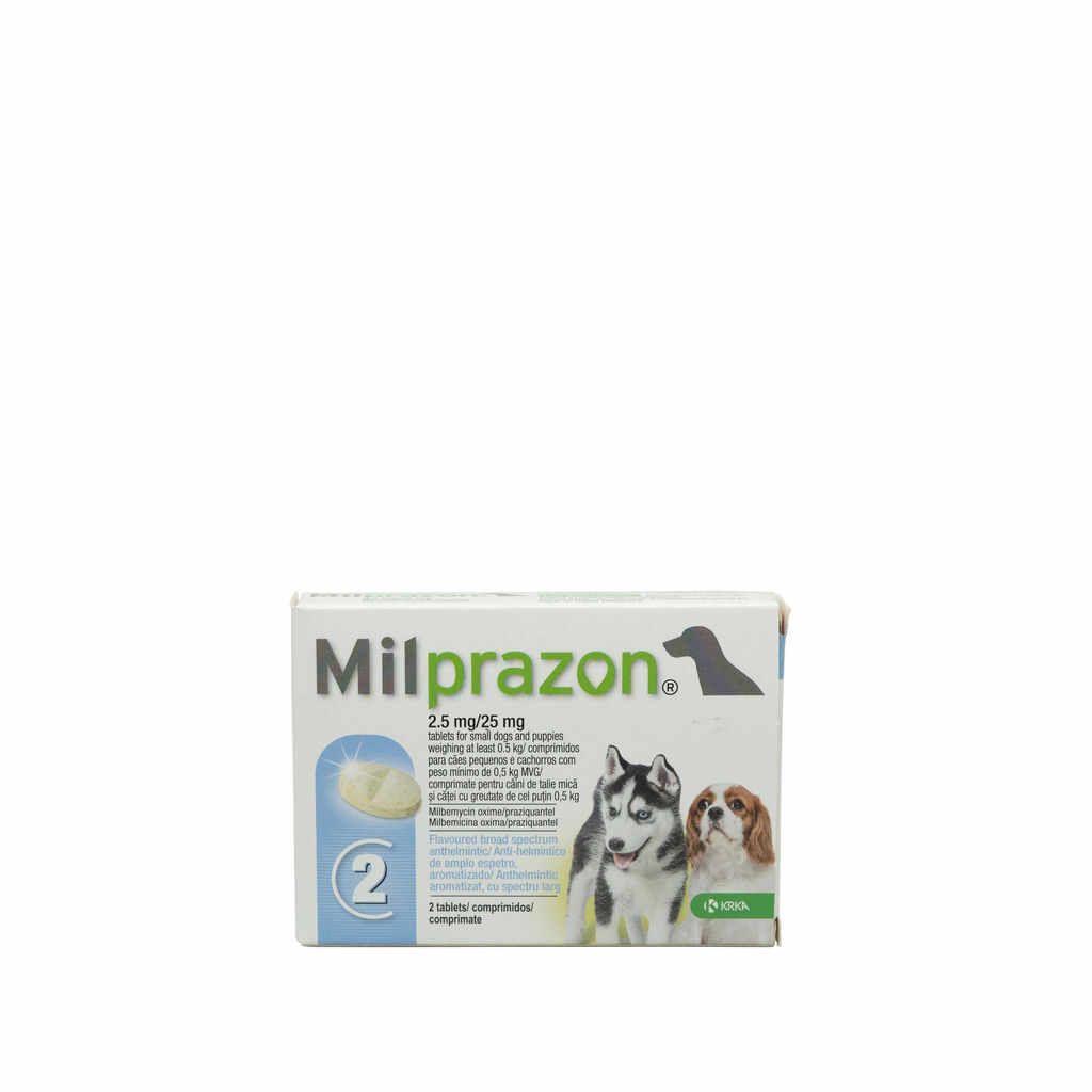 Milprazon pentru câini de până la 5kg, 2 tablete antiparazitante