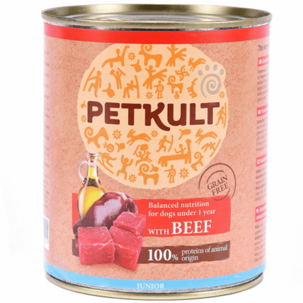 Hrana umeda pentru caini Petkult Junior cu vita 800 g