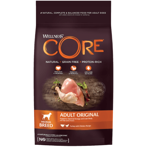 Hrana uscata pentru caini Wellness Core Medium Breed Curcan si pui 10kg