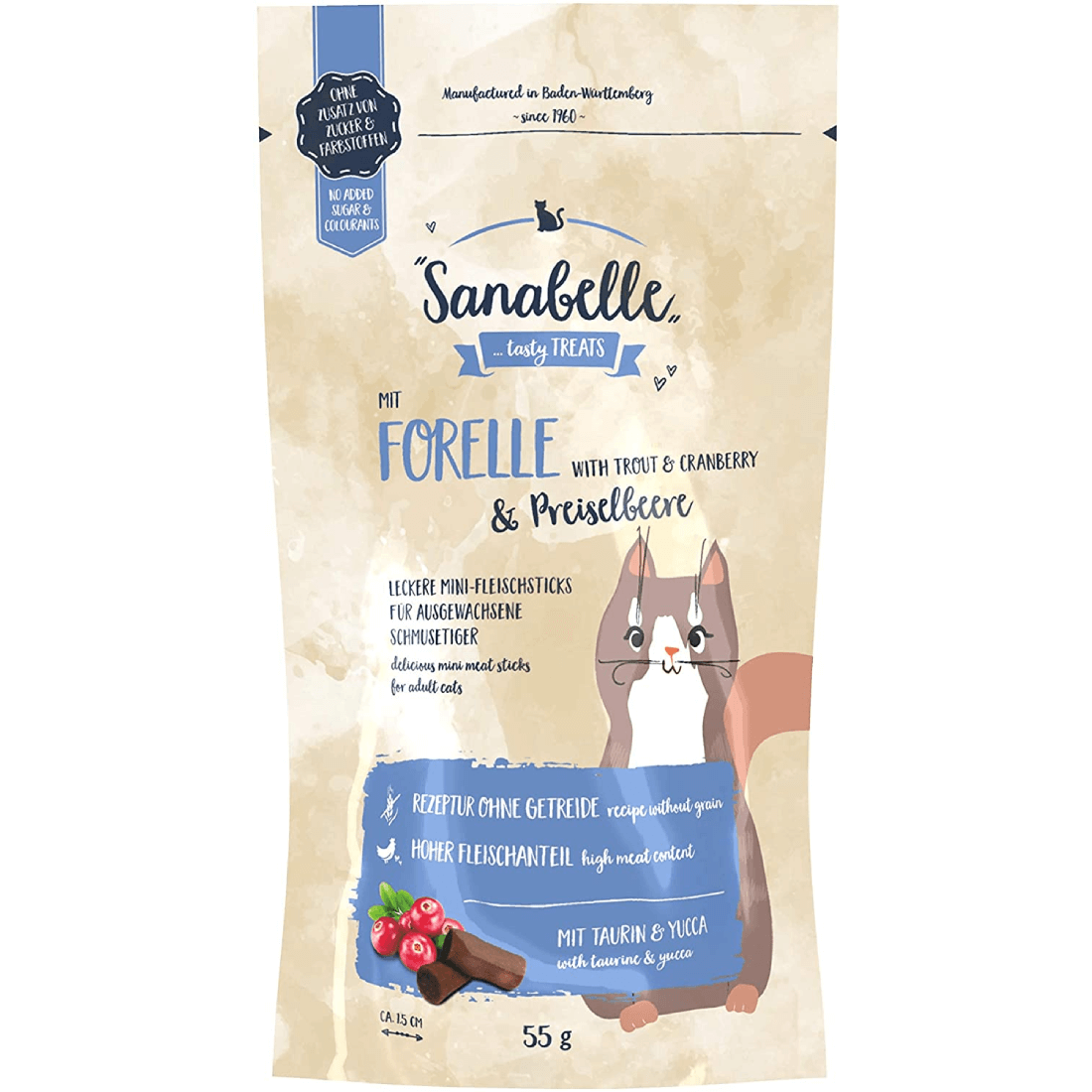 Recompense pentru pisici Sanabelle Snack Pastrav si Merisor 55gr