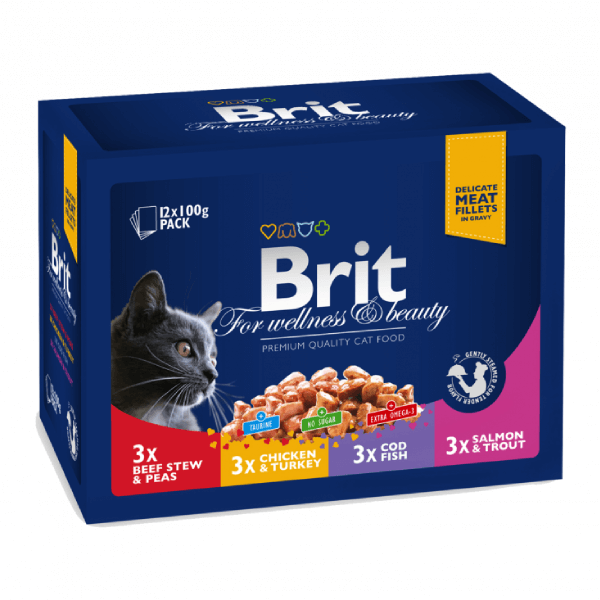 Hrana umeda pentru pisici Brit Premium Family Plate Variety 12 plicuri X100g