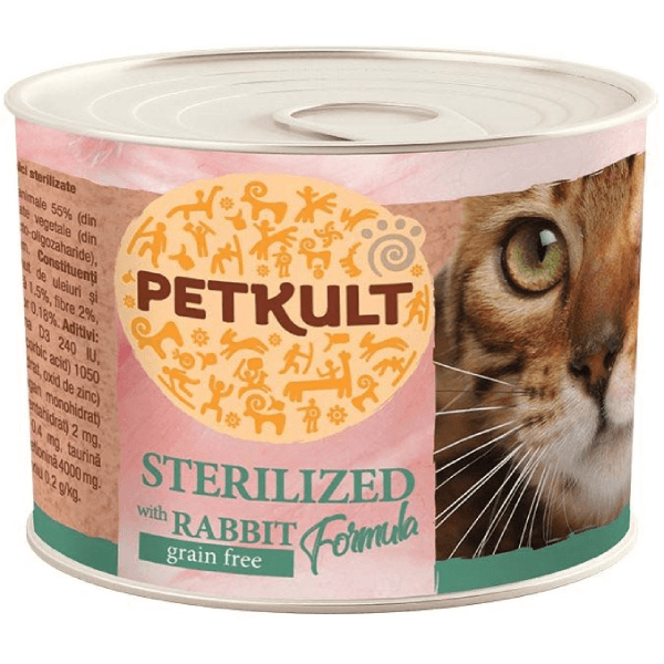 Hrana umeda pentru pisici Petkult Sterilised cu iepure 185 g