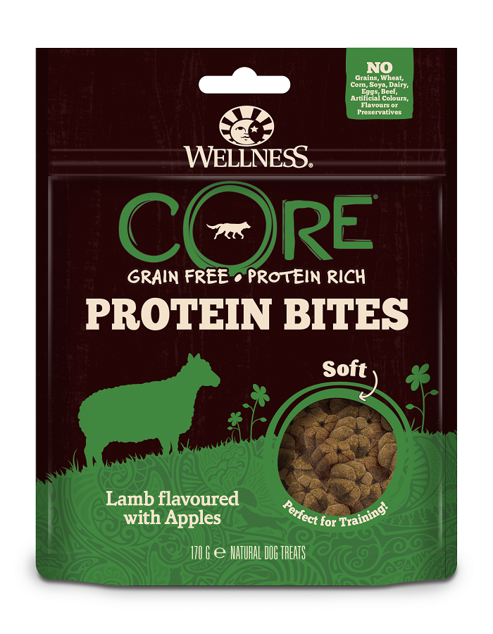 Recompense pentru caini Wellness Core Protein Bites Soft cu miel si mere 170 g