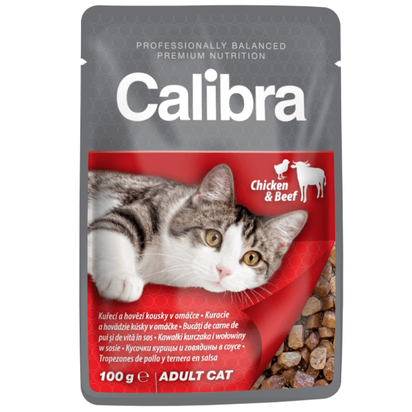 Hrana umeda pentru pisici Calibra Pui si vita in sos 100g