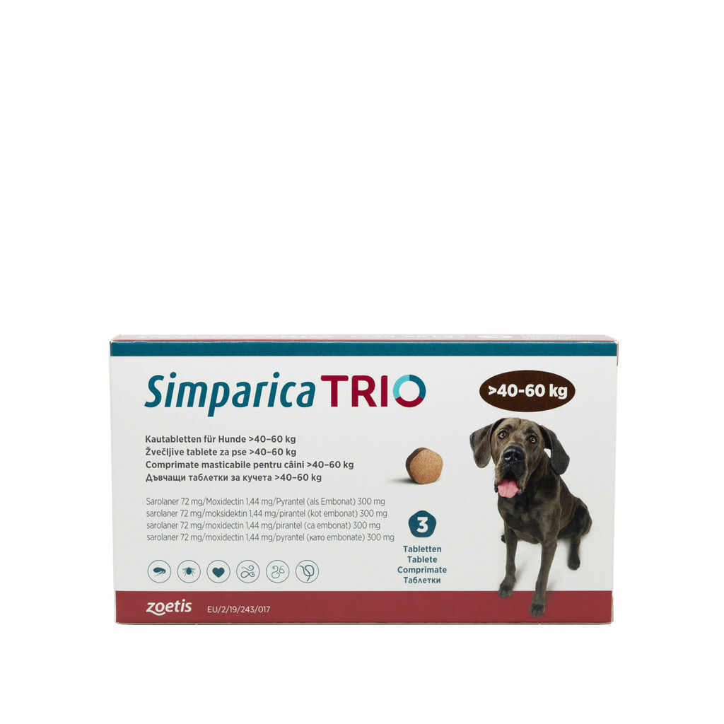 Simparica Trio pentru caini 40-60kg, 3 comprimate masticabile