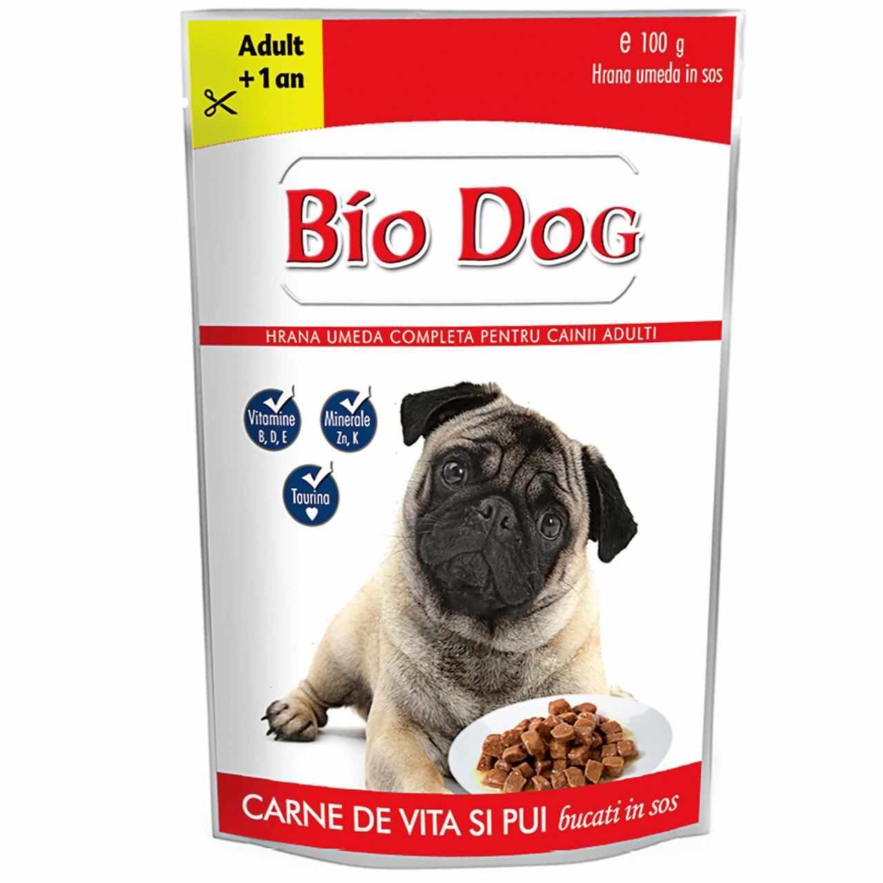 Hrana umeda pentru caini Biodog, plic pui si vita in sos 100 g