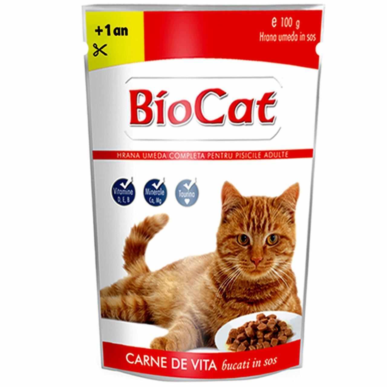 Hrana Umeda Pentru Pisici Biocat Plic Vita In Sos 100 g