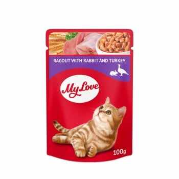 MY LOVE, Iepure și Curcan, pachet economic hrană umedă pisici, (în sos), 100g x 24