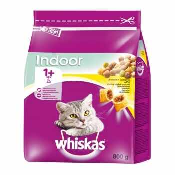 WHISKAS Adult Indoor, Pui, hrană uscată pisici de interior, 800g