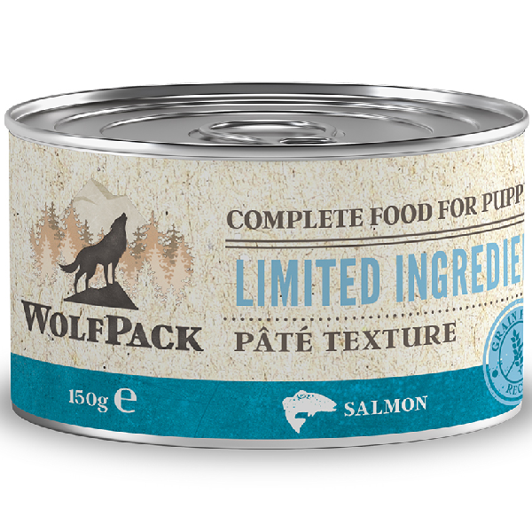 Hrana umeda pentru caini Wolfpack LTD Puppy Somon 150g