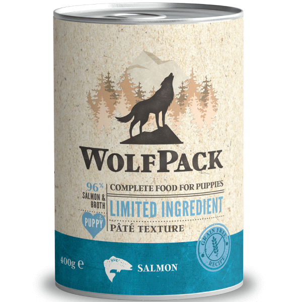 Hrana umeda pentru caini Wolfpack LTD Puppy Somon 400g