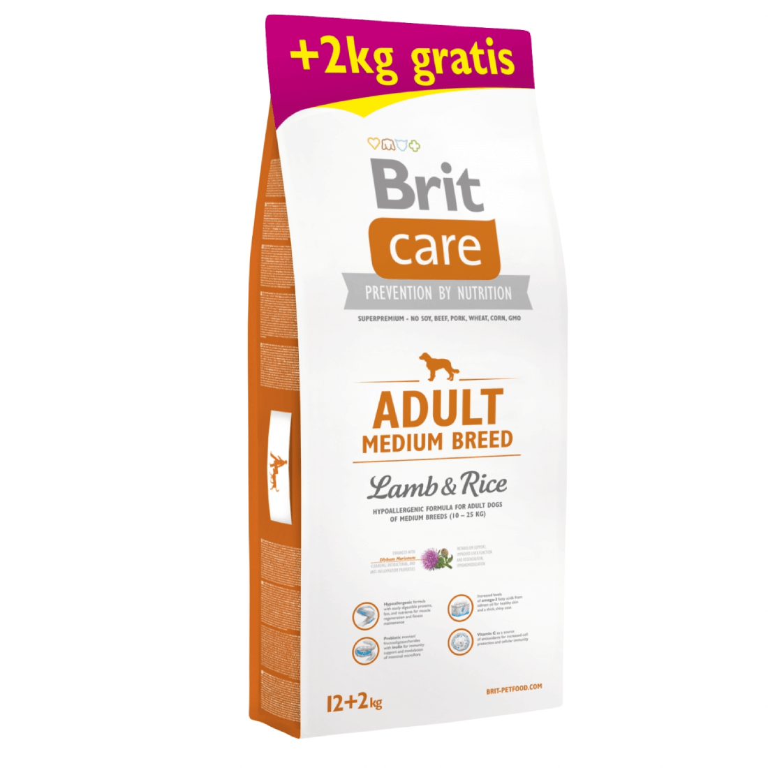 Hrana uscata pentru caini Brit Care Adult Medium Breed Lamb&Rice 12kg+2kg GRATIS