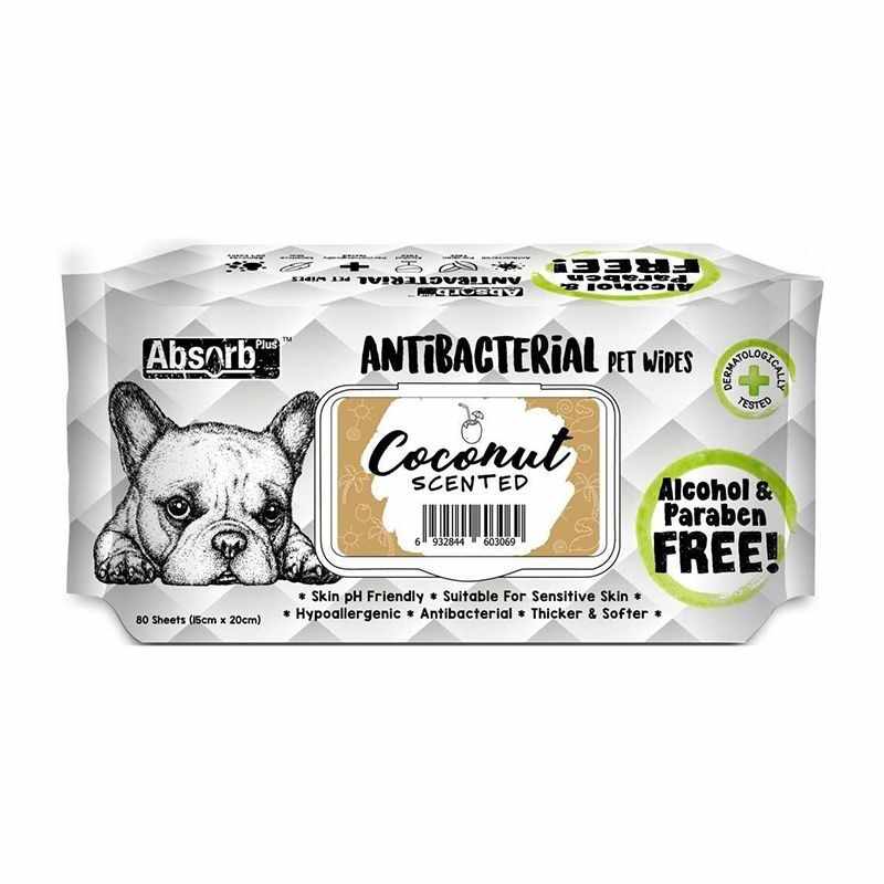 Absorb Plus, Antibacterian Pet Wipes Cocos, 80 buc