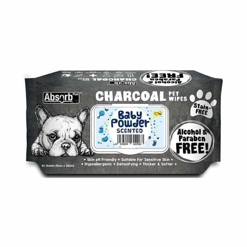 Absorb Plus, Charcoal Pet Wipes Baby Powder, 80 buc