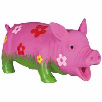 Trixie, jucărie porc cu floare câini, cu sunet original, latex, 20cm, multicolor