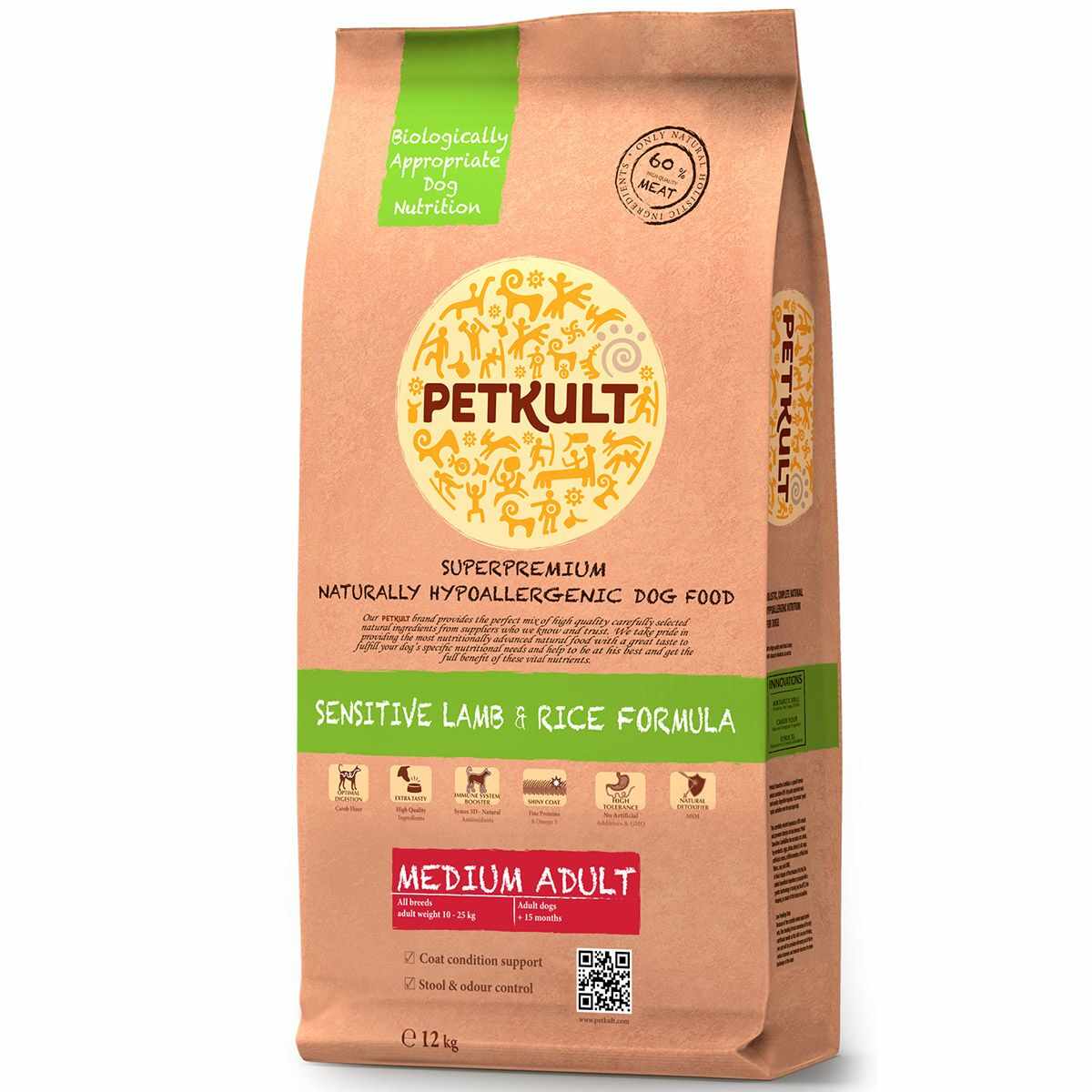 Petkult Dog Medium Adult Sensitive Miel & Orez, 12 kg