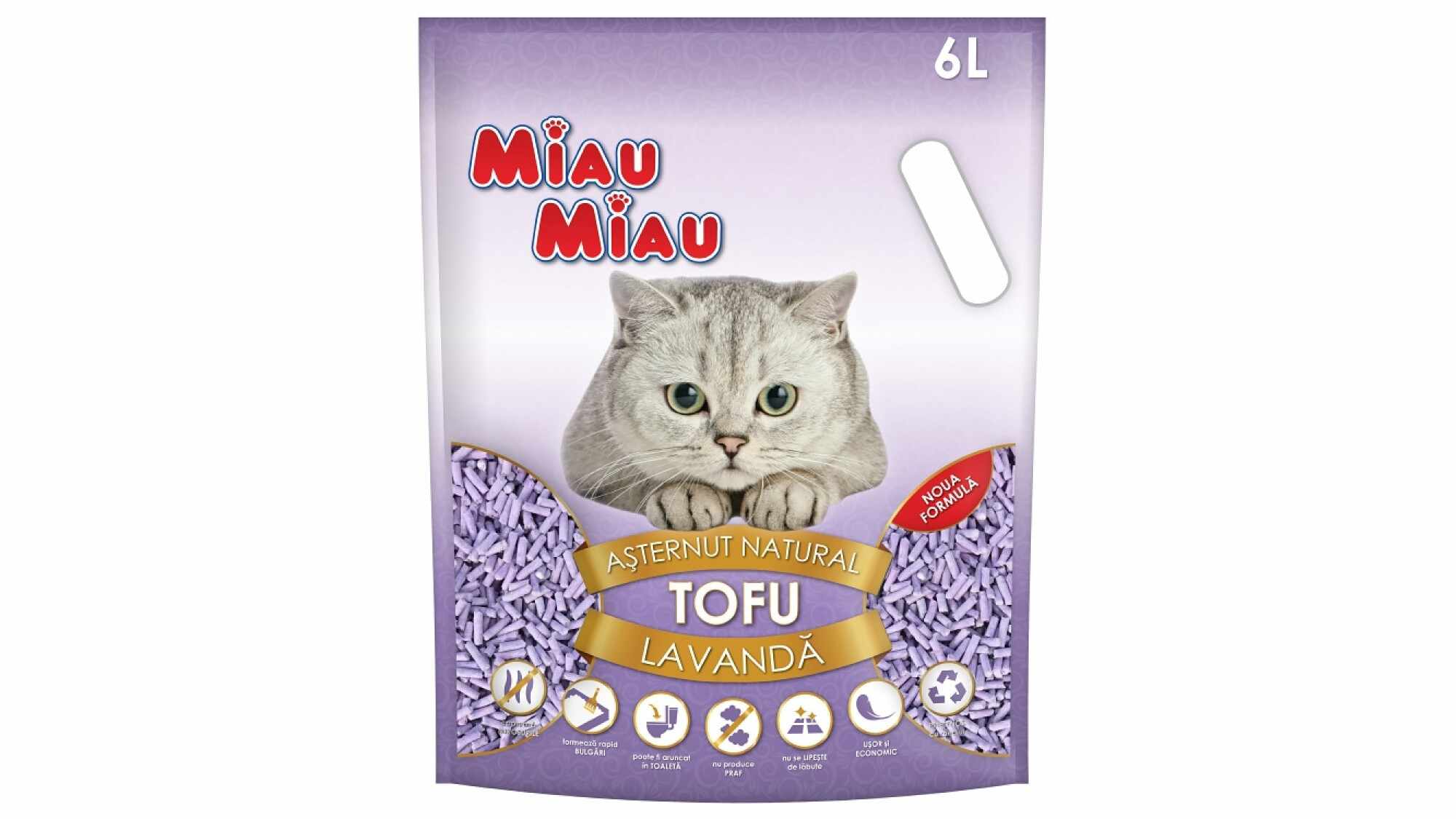 Asternut Natural Din Tofu Pentru Pisici Miau Miau cu lavanda 6 L