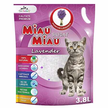 Nisip Silicat Pentru Pisici Miau Miau cu lavanda 7.6 L