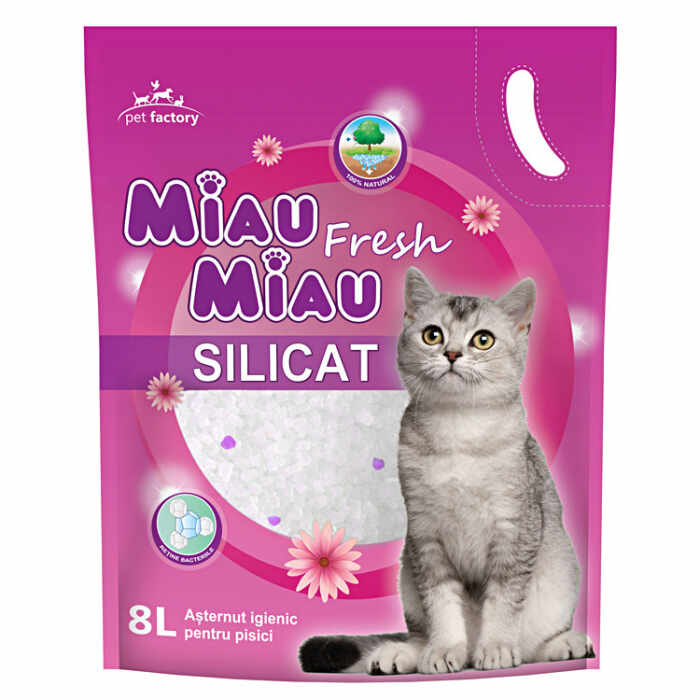 Asternut igienic pentru pisici Miau Miau, Floral, Silicat 8L