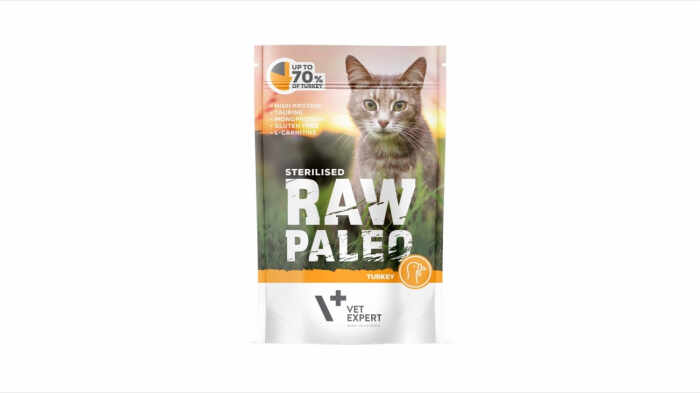 Hrana umeda pentru pisici sterilizate, RAW PALEO CAT, carne de curcan, 100 g