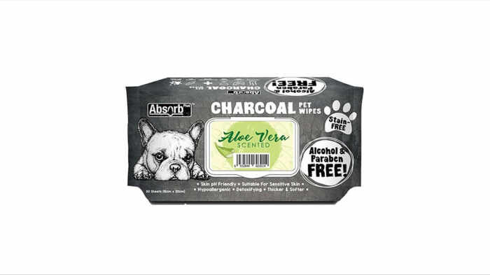 Servetele umede pentru animale, Absorbant Plus Charcoal Pet Wipes Aloe Vera, 80 bucati