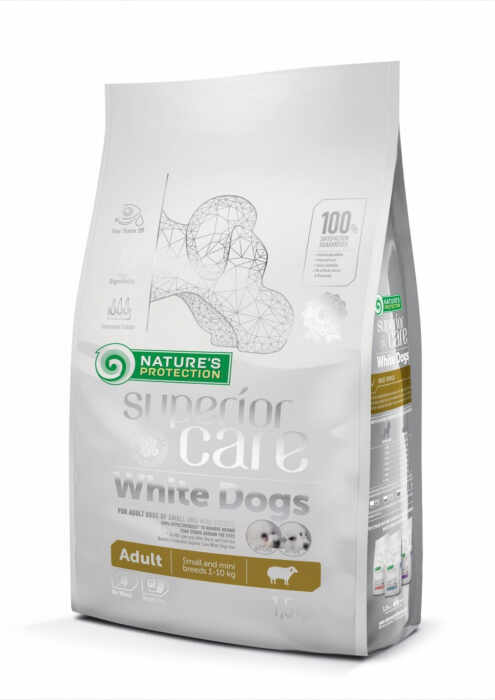 NATURES PROTECTION Superior Care White Dogs SmallMini Grain Free, Miel, ajuta la eliminarea lacrimarii excesive si reducerea petelor maronii de la ochi, 10 kg