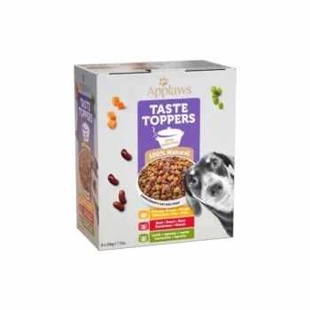 APPLAWS Taste Toppers Multipack, 3 arome (Pui și Rata, Pui și Vita, Pui și Miel), XS-XL, multipack, conservă hrană umedă fără cereale câini, (în sos), 156g x 8