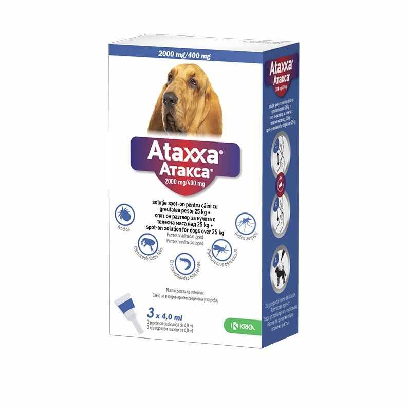 Ataxxa Dog - pipete antiparazitare pentru caini de talie mare peste 25 KG (3 pipete)