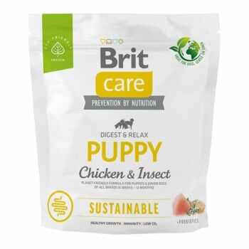 BRIT Care Sustainable, Digest & Relax, XS-XL, Pui și Insecte, hrană uscată câini junior, sistem digestiv, 1kg