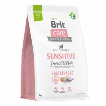 BRIT Care Sustainable Sensitive, XS-XL, Insecte și Pește, hrană uscată câini, piele & blană, sistem digestiv, 3kg
