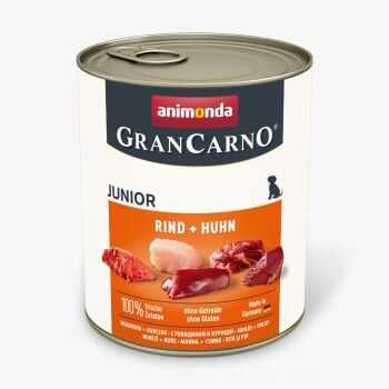 GRANCARNO, XS-M, Vită și Pui, conservă hrană umedă fără cereale câini junior, (în aspic), 800g