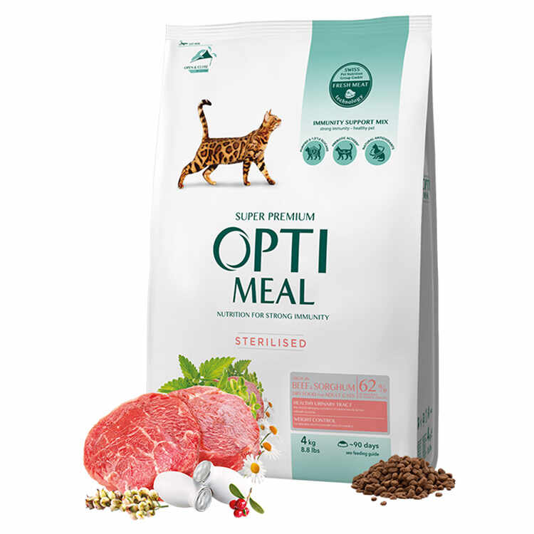 Hrana Uscata Pisici OPTIMEAL Sterilizat Adult Vita si Sorg 4kg