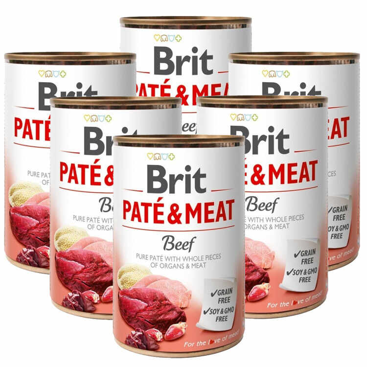 Pachet Conserve Caini BRIT PATE AND MEAT Beef 6x400g