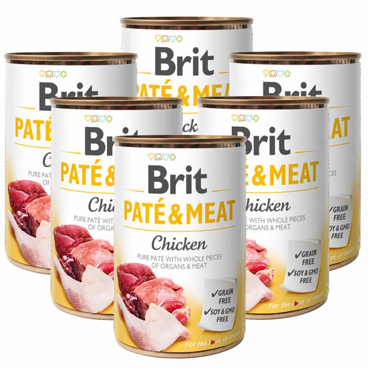 Pachet Conserve Caini BRIT PATE AND MEAT Chicken 6x400g