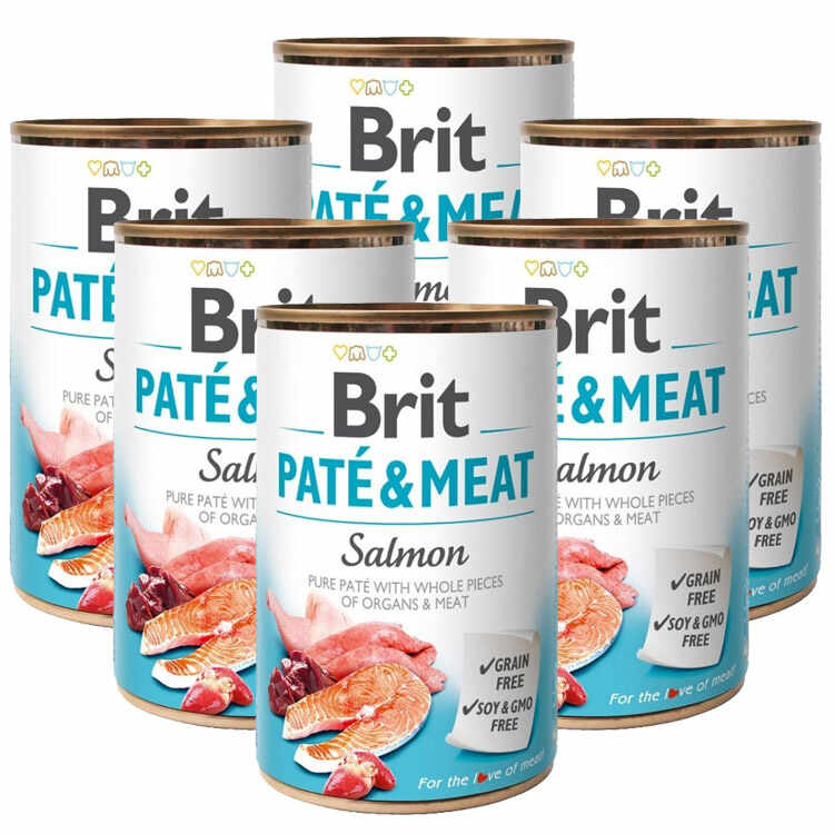Pachet Conserve Caini BRIT PATE AND MEAT Salmon 6x400g