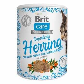 BRIT Care Snack Superfruits, Herring și Catina, recompense fără cereale pisici sterilizate, 100g