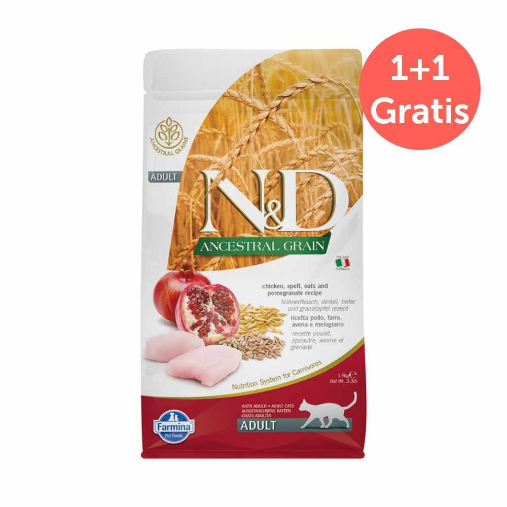Hrana Uscata Pisici N&D ANCESTRAL GRAIN Adult - Pui, Alac, Ovaz si Rodie 1,5kg