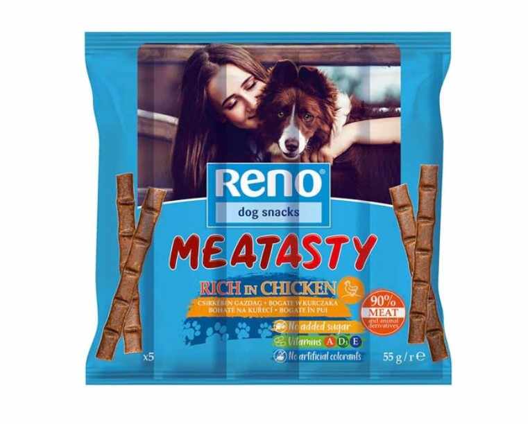 Recompense pentru caini Reno Snack Meaty Sticks cu Pui 55g