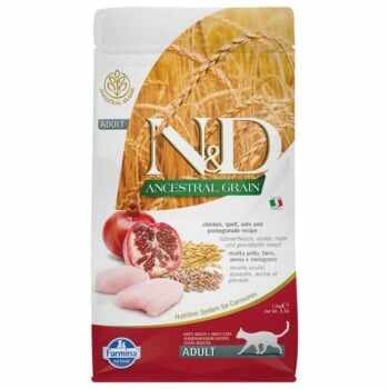 N&D Ancestral Grain, Pui și Rodie, hrană uscată conținut redus cereale pisici, 1.5kg