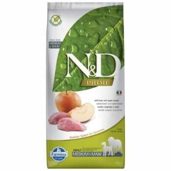 N&D Prime Adult Medium/Maxi, M-XL, Mistreț și Măr, hrană uscată fără cereale câini, 12kg
