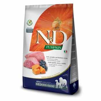 N&D Pumpkin Adult Medium/Maxi, M-XL, Miel și afine, hrană uscată fără cereale câini, 12kg