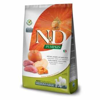 N&D Pumpkin Adult Medium/Maxi, M-XL, Mistreț și Măr, hrană uscată fără cereale câini, 12kg