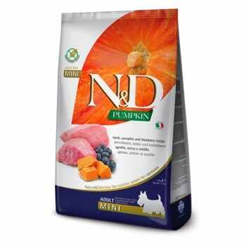 N&D Pumpkin Adult Mini, XS-S, Miel și afine, hrană uscată fără cereale câini, 2.5kg